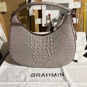 Brahmin Bekka in Flirty Iridescent Pink Croc-Embossed Hobo Bag